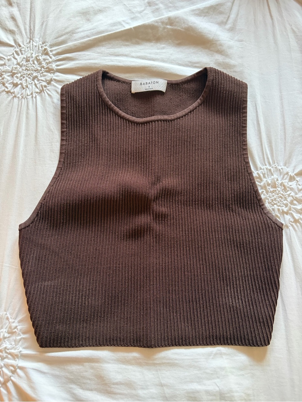 Aritzia Babaton Sculpt Knit Brown Ribbed Cropped Tank Top